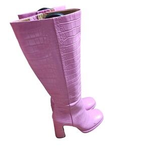 Circus by Sam Edelman Freda Pink Croc Embossed Knee High Boots 7.5 Barbiecore